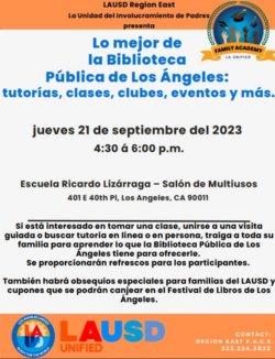 Spanish flyer for library event